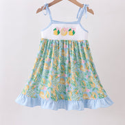 Green lemon smocked ruffle dress