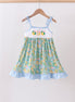 Green lemon smocked ruffle dress