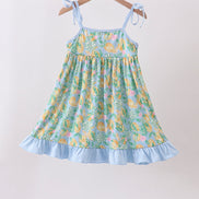 Green lemon smocked ruffle dress