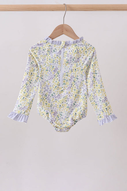 Floral mermaid applique rashguard