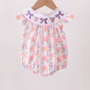 Purple rose bow smocked ruffle bubble