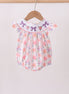 Purple rose bow smocked ruffle bubble