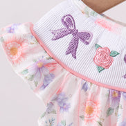 Purple rose bow smocked ruffle bubble