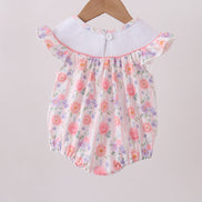 Purple rose bow smocked ruffle bubble