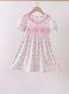 Pink floral bow smocked ruffle dress