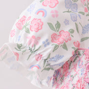 Pink floral bow smocked ruffle dress