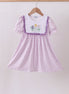 Purple floral embroidery gingham ruffle dress