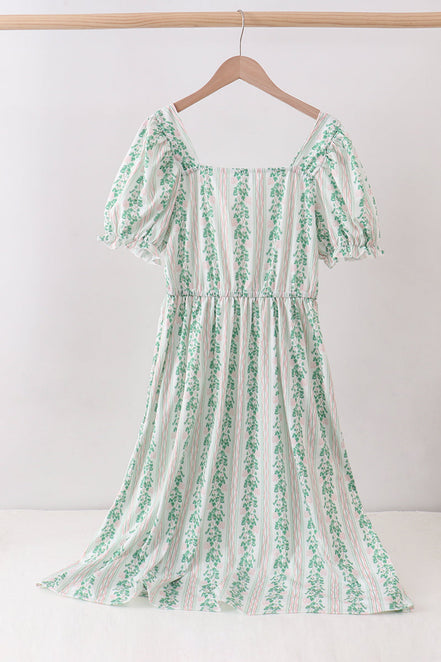 Green floral stripe dress (length 41.33in)