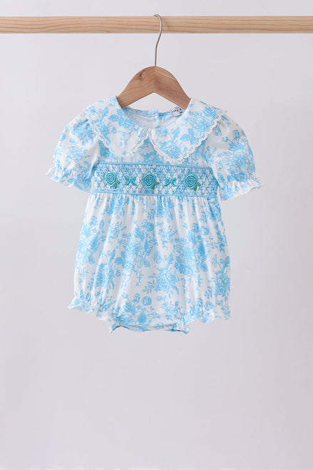 Blue rose smocked bubble