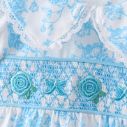 Blue rose smocked bubble