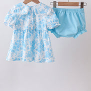 Blue rose smocked bloomer set