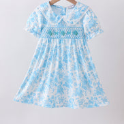 Blue rose smocked dress