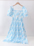 Blue rose print women dress
