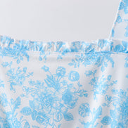 Blue rose print women dress