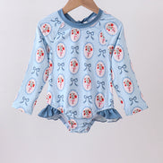 Blue strawberry bow ruffle rashguard