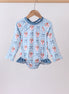 Blue strawberry bow ruffle rashguard