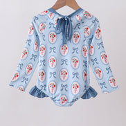 Blue strawberry bow ruffle rashguard