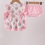 Pink carousel print ruffle bloomer set