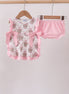 Pink carousel print ruffle bloomer set