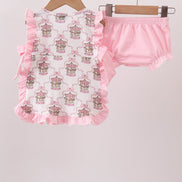 Pink carousel print ruffle bloomer set