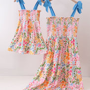 Summer floral print smocked mom&me dress
