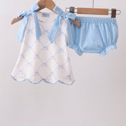 Blue bow ribbon print bloomer set