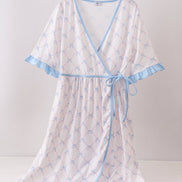 Blue bow ribbon print dress