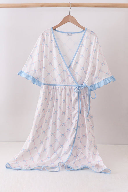 Blue bow ribbon print dress