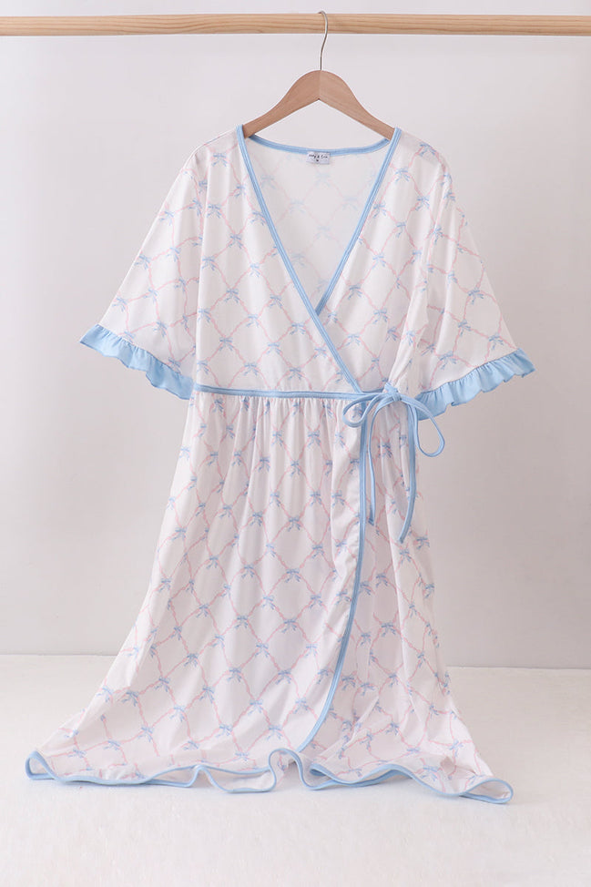 Blue bow ribbon print dress