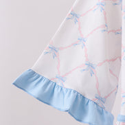 Blue bow ribbon print dress