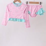 Pink sailboat print ruffle rashguard set
