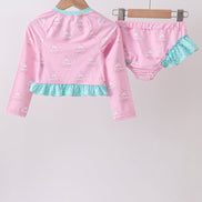 Pink sailboat print ruffle rashguard set