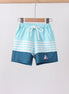 Blue stripe sailboat embroidery swim trunks