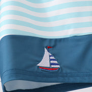 Blue stripe sailboat embroidery swim trunks