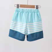 Blue stripe sailboat embroidery swim trunks