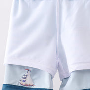 Blue stripe sailboat embroidery swim trunks