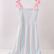 Rainbow stripe smocked dress