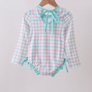 Green plaid horse applique rashguard
