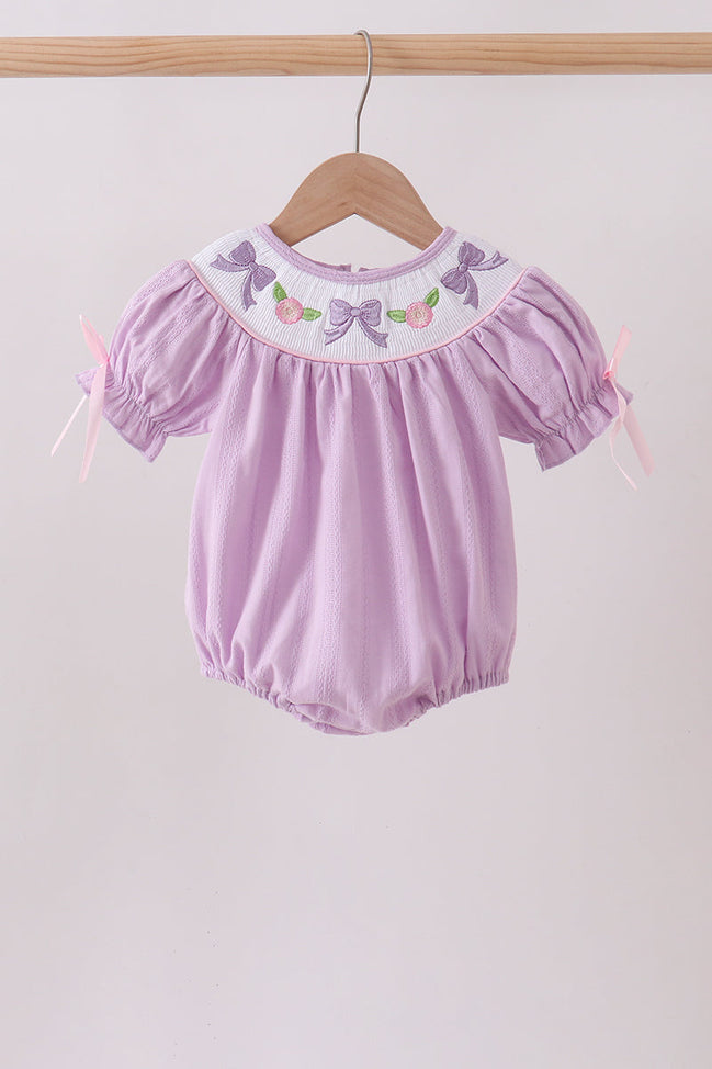 Lavender Smocked Embroidered Bow Jacquard Bubble