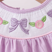 Lavender Smocked Embroidered Bow Jacquard Bubble