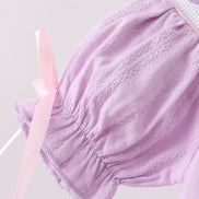 Lavender Smocked Embroidered Bow Jacquard Bubble