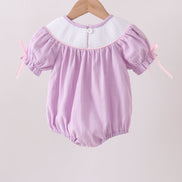 Lavender Smocked Embroidered Bow Jacquard Bubble