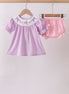 Lavender Smocked Embroidered Bow Jacquard Bloomer Set