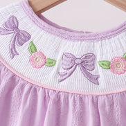 Lavender Smocked Embroidered Bow Jacquard Bloomer Set