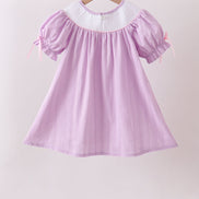 Lavender Smocked Embroidered Bow Jacquard Dress