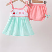 Green Marine Embroidered Jacquard Bloomer Set