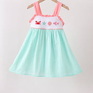 Green Marine Embroidered Jacquard Dress