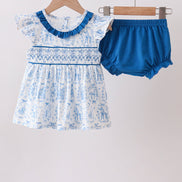 Blue Castle Smocked Ruffle Bloomer Set