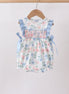 Blue Floral Smocked Ruffle Bubble