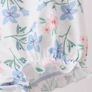 Blue Floral Smocked Ruffle Bubble